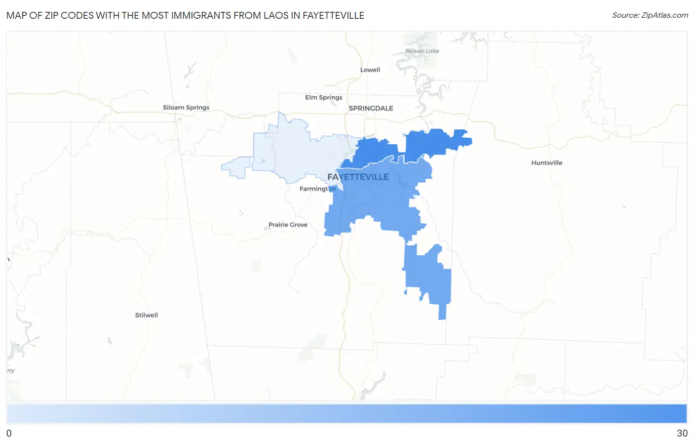 Zip Codes with the Most Immigrants from Laos in Fayetteville Map