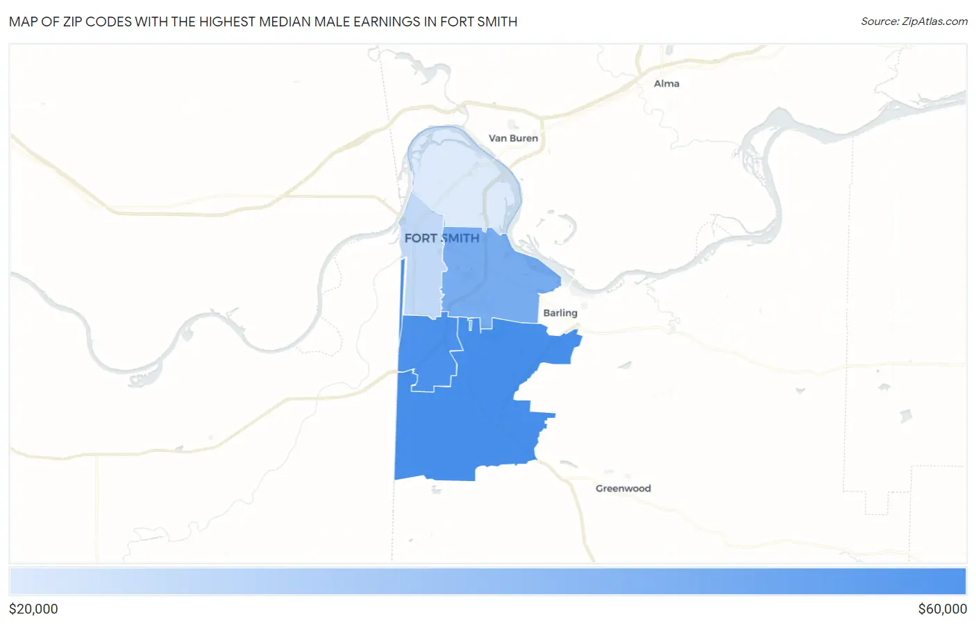 Zip Codes with the Highest Median Male Earnings in Fort Smith Map