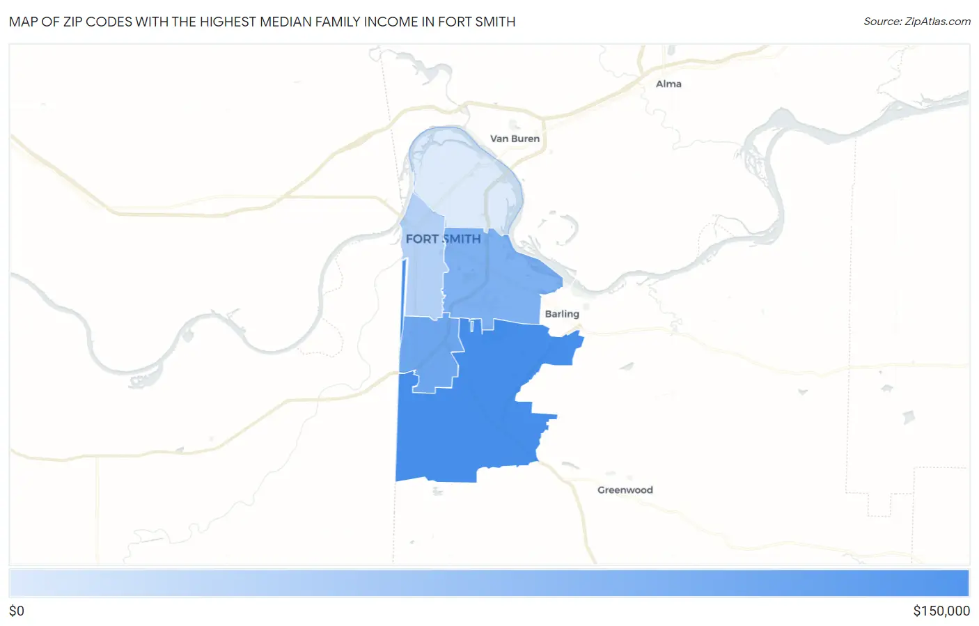 Zip Codes with the Highest Median Family Income in Fort Smith Map