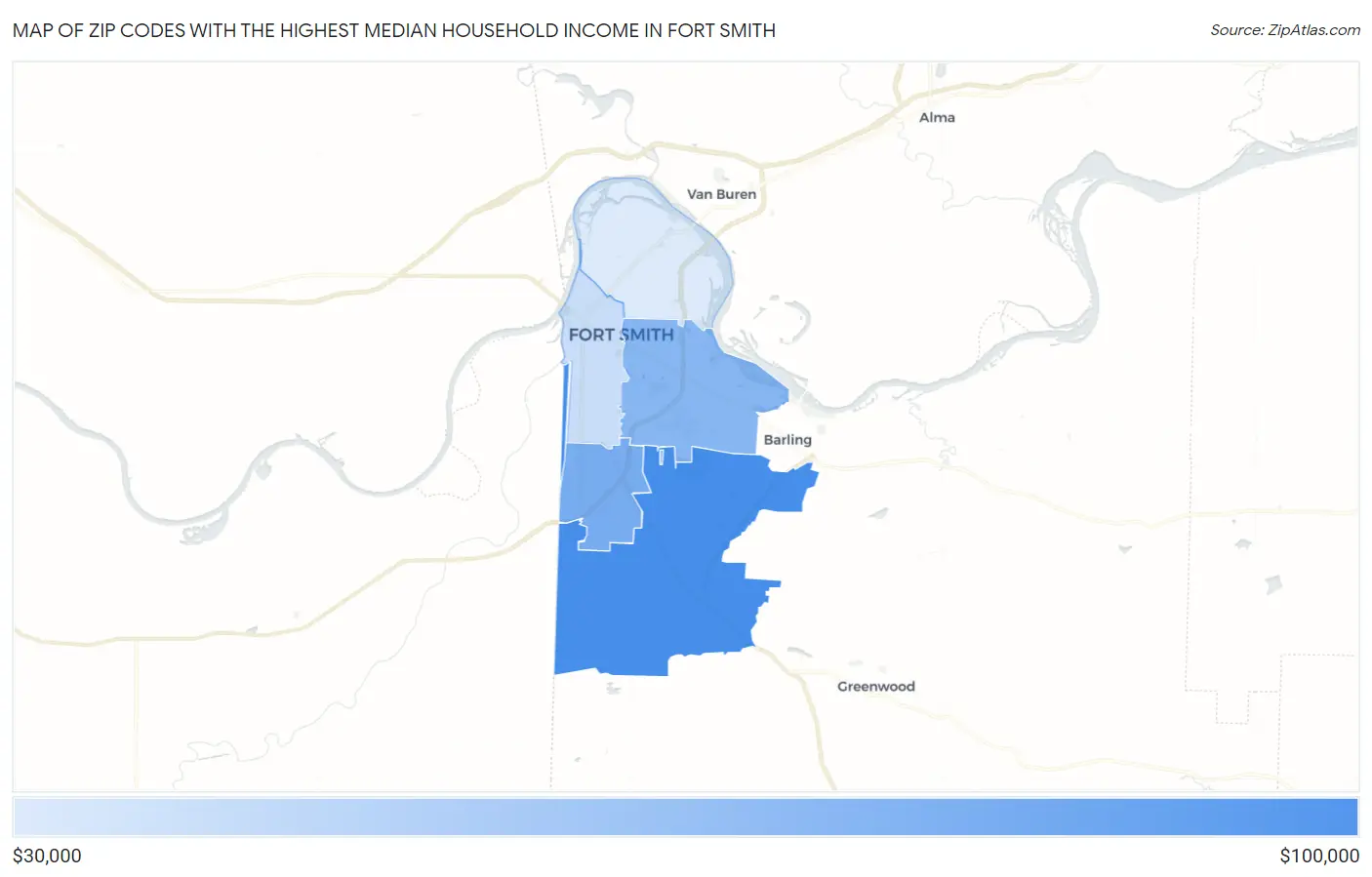 Zip Codes with the Highest Median Household Income in Fort Smith Map