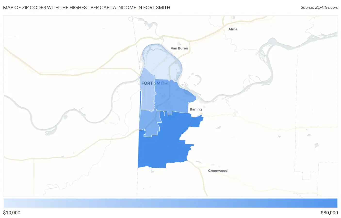 Zip Codes with the Highest Per Capita Income in Fort Smith Map