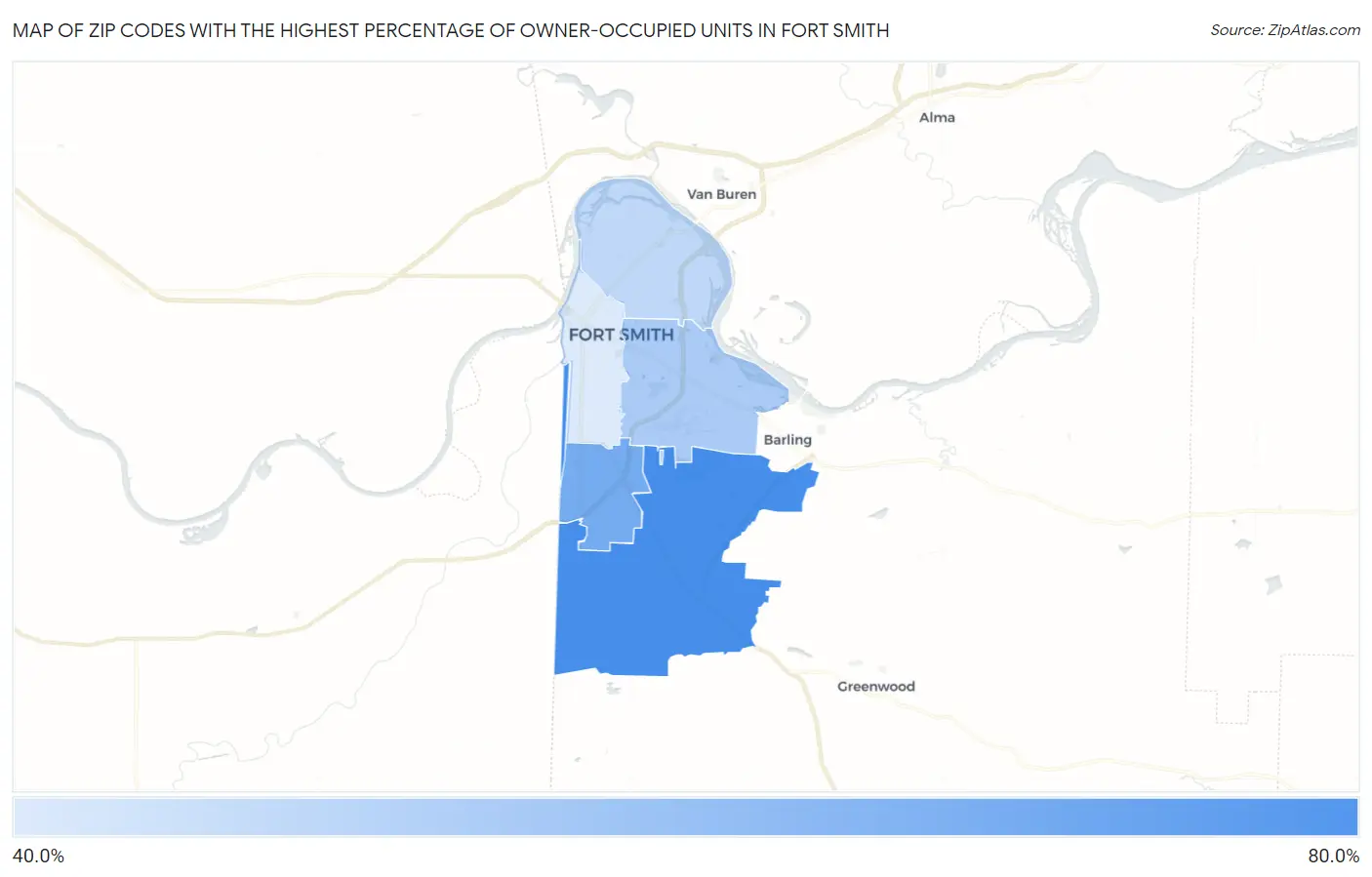 Zip Codes with the Highest Percentage of Owner-Occupied Units in Fort Smith Map