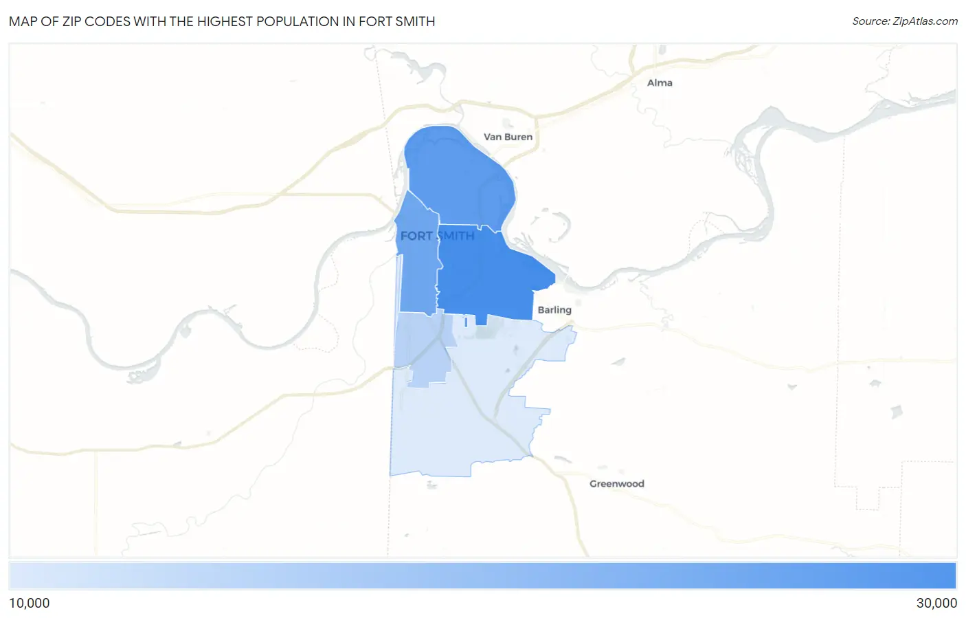 Zip Codes with the Highest Population in Fort Smith Map