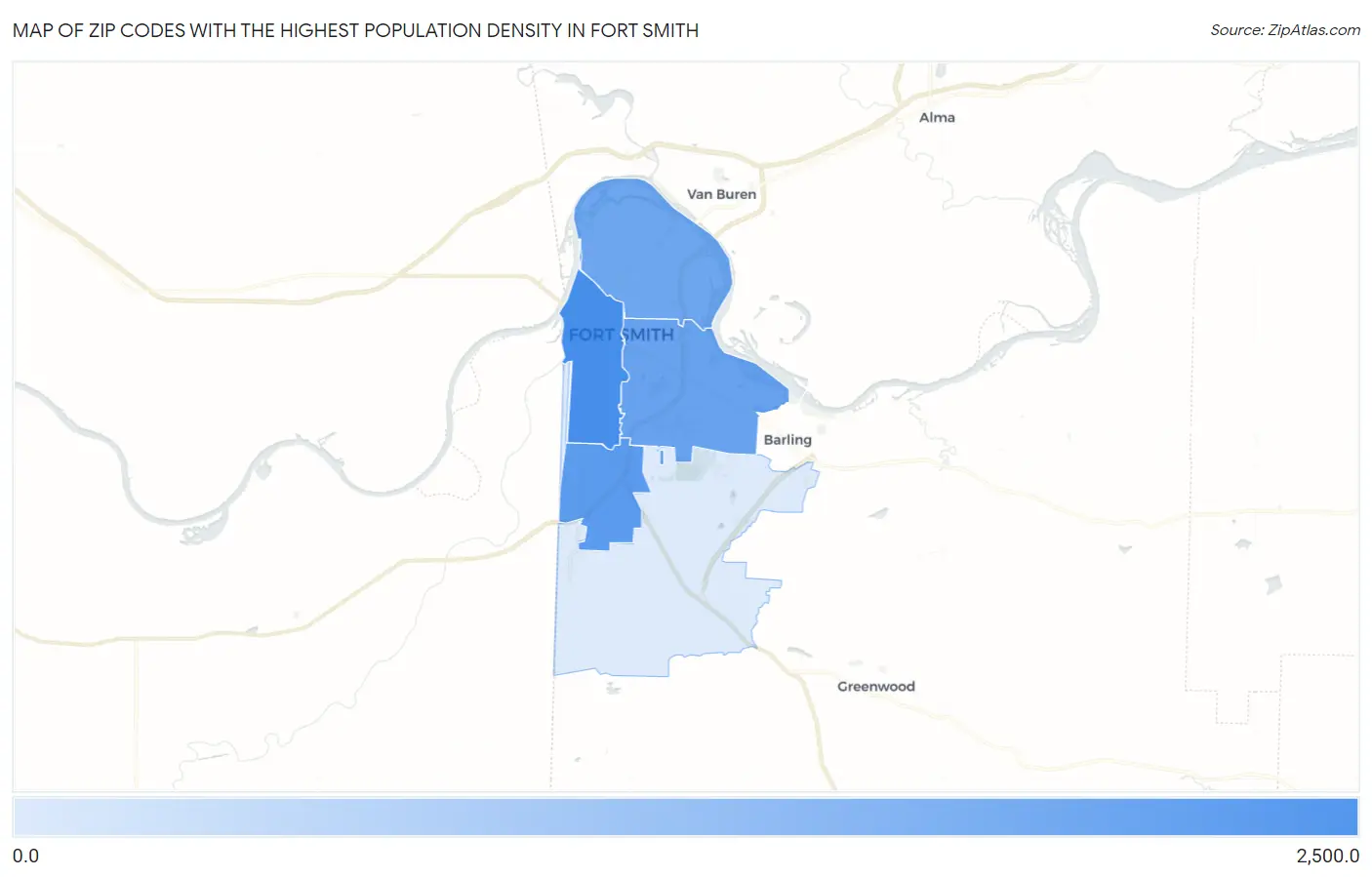 Zip Codes with the Highest Population Density in Fort Smith Map