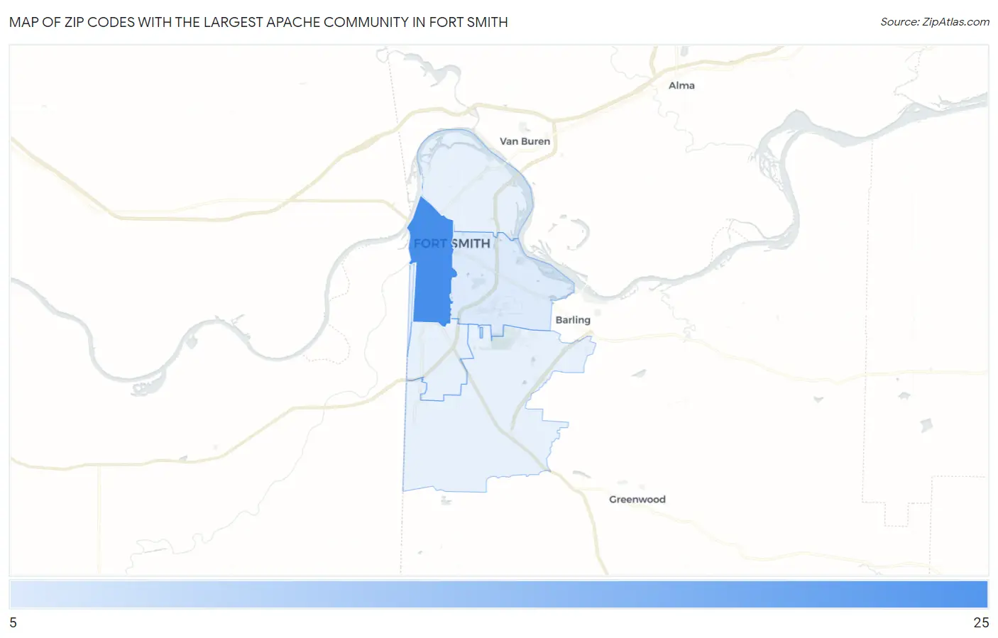 Zip Codes with the Largest Apache Community in Fort Smith Map