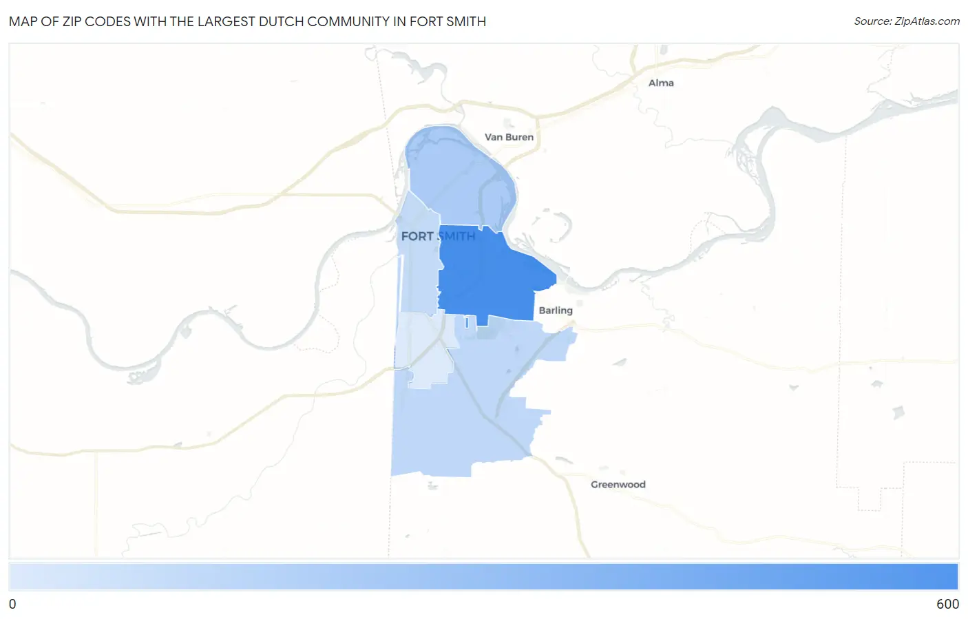 Zip Codes with the Largest Dutch Community in Fort Smith Map