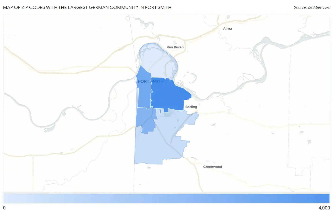 Zip Codes with the Largest German Community in Fort Smith Map