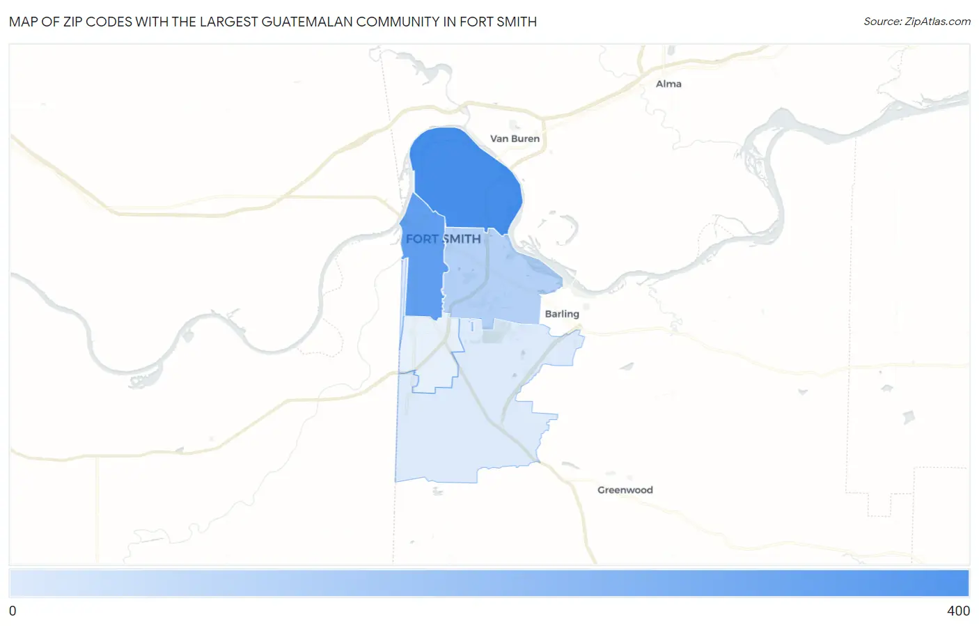 Zip Codes with the Largest Guatemalan Community in Fort Smith Map