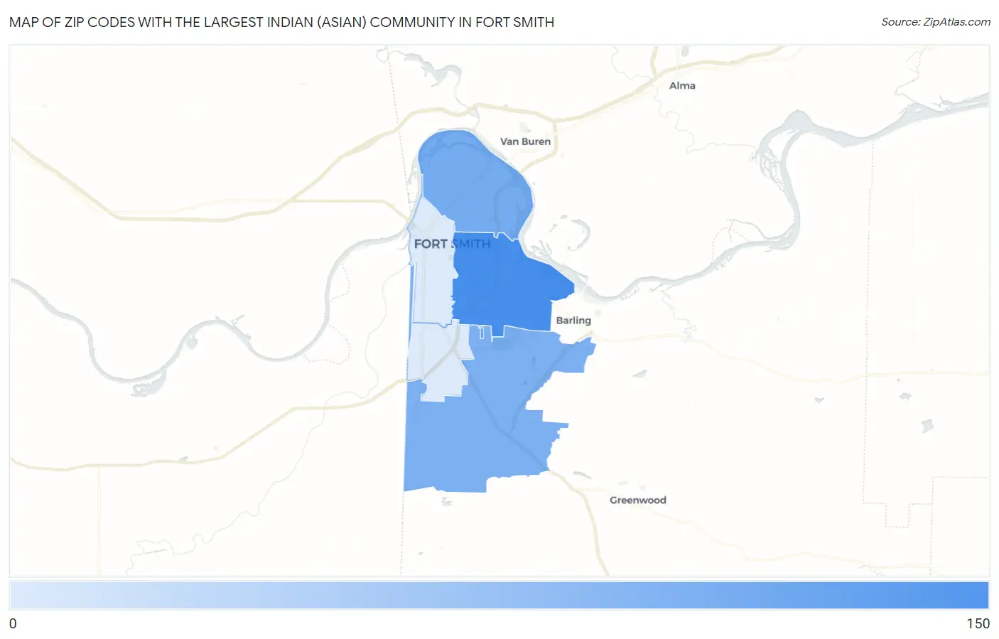 Zip Codes with the Largest Indian (Asian) Community in Fort Smith Map