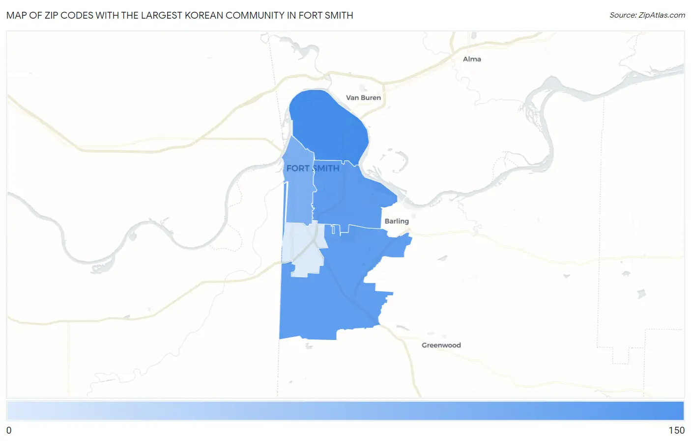 Zip Codes with the Largest Korean Community in Fort Smith Map