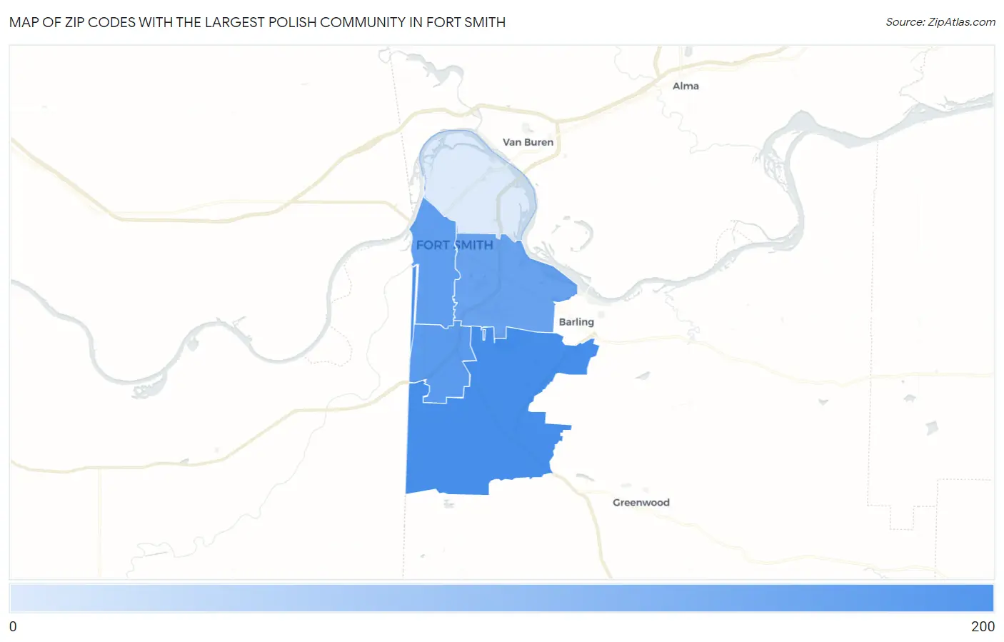 Zip Codes with the Largest Polish Community in Fort Smith Map