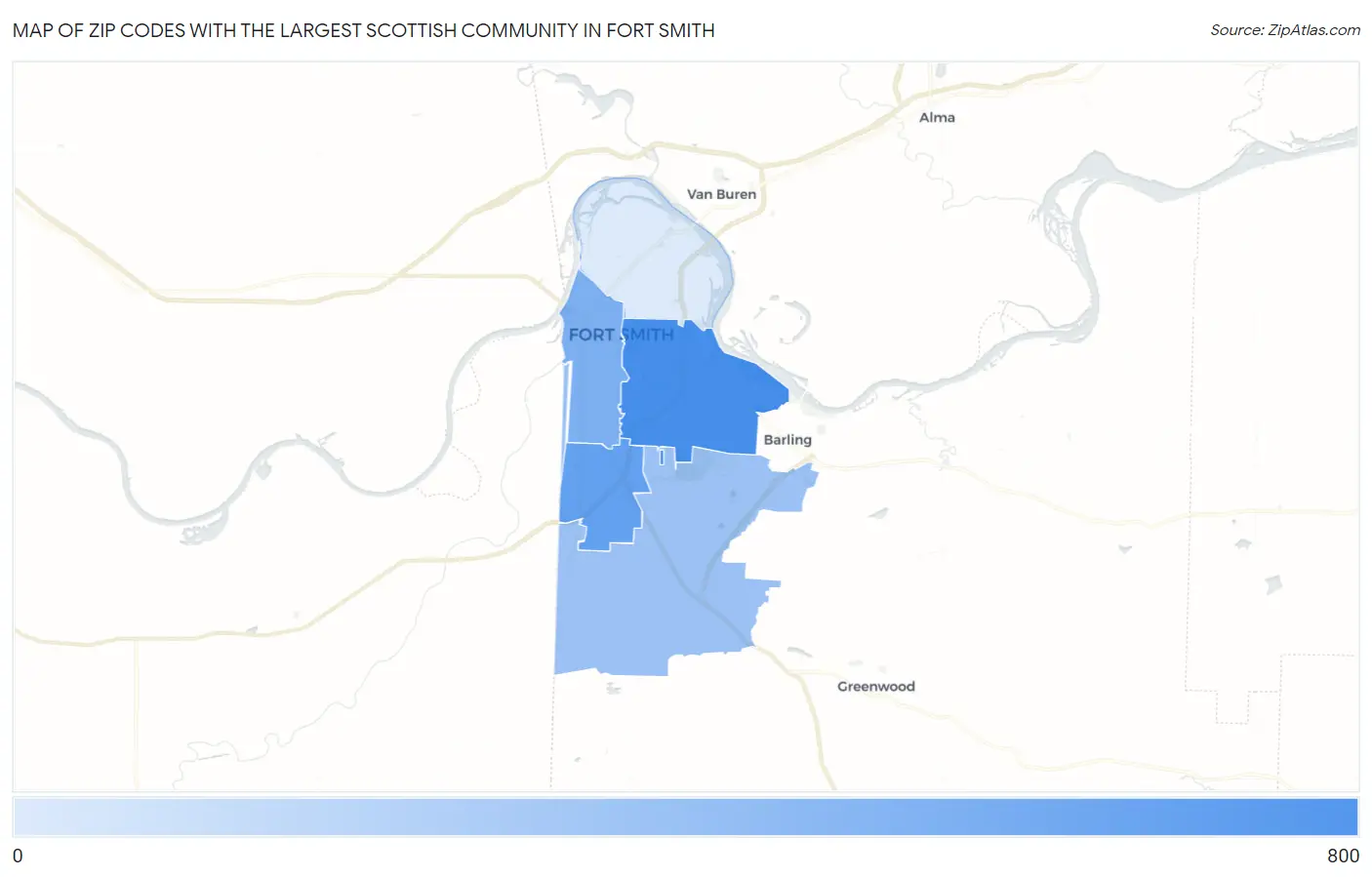 Zip Codes with the Largest Scottish Community in Fort Smith Map