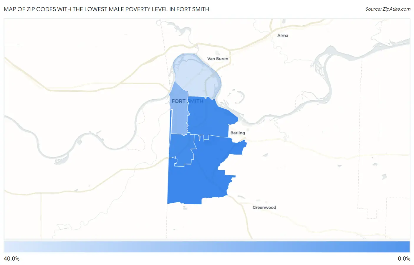 Zip Codes with the Lowest Male Poverty Level in Fort Smith Map