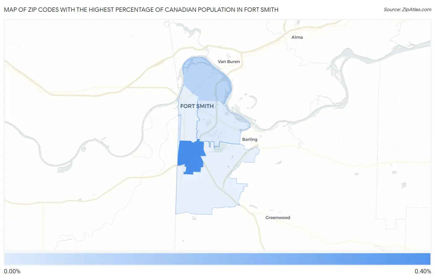 Zip Codes with the Highest Percentage of Canadian Population in Fort Smith Map