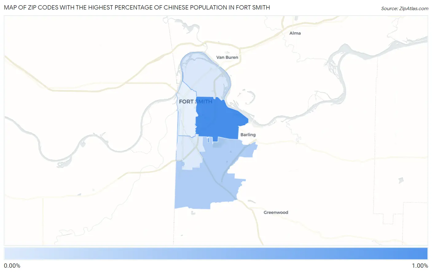 Zip Codes with the Highest Percentage of Chinese Population in Fort Smith Map