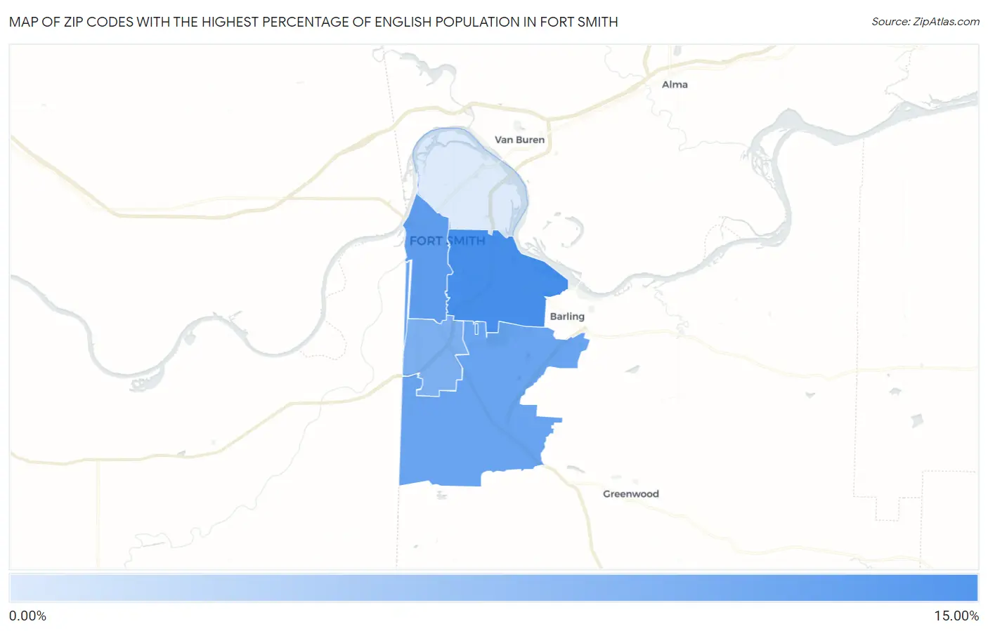 Zip Codes with the Highest Percentage of English Population in Fort Smith Map
