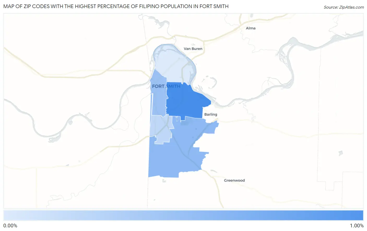 Zip Codes with the Highest Percentage of Filipino Population in Fort Smith Map