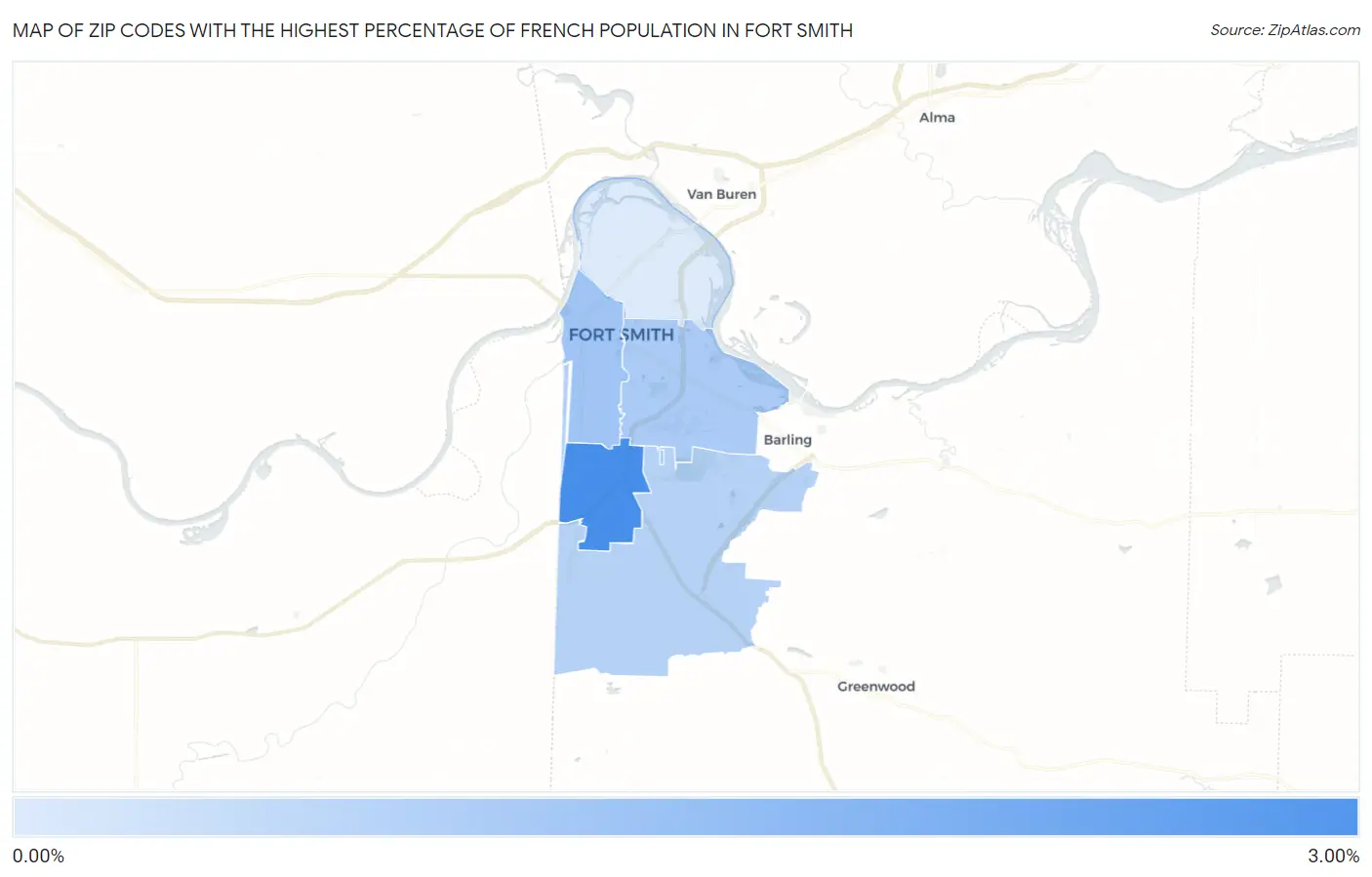 Zip Codes with the Highest Percentage of French Population in Fort Smith Map