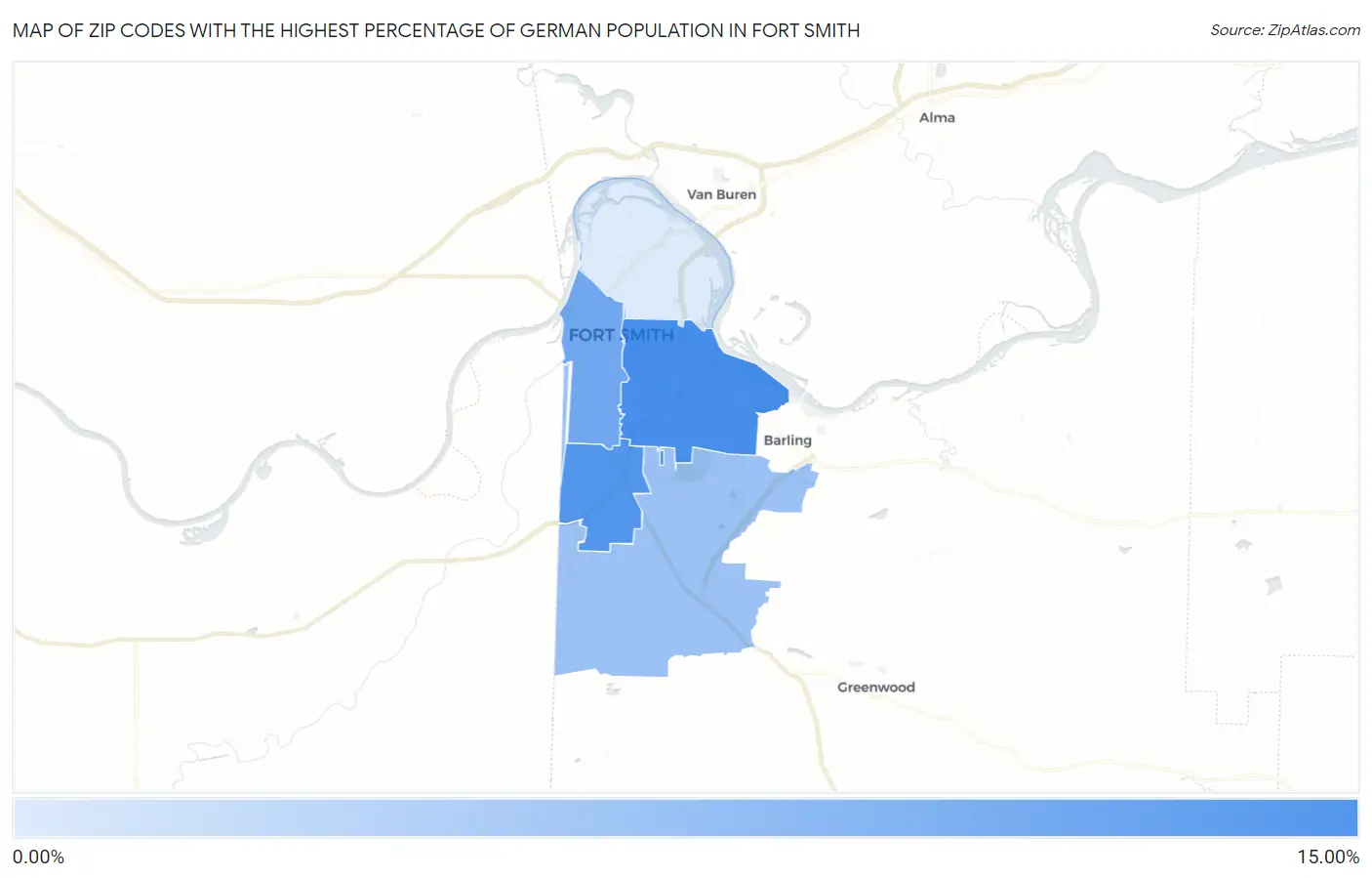 Zip Codes with the Highest Percentage of German Population in Fort Smith Map