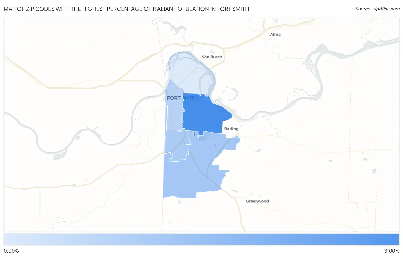 Zip Codes with the Highest Percentage of Italian Population in Fort Smith Map