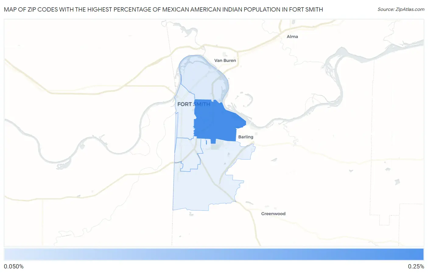 Zip Codes with the Highest Percentage of Mexican American Indian Population in Fort Smith Map