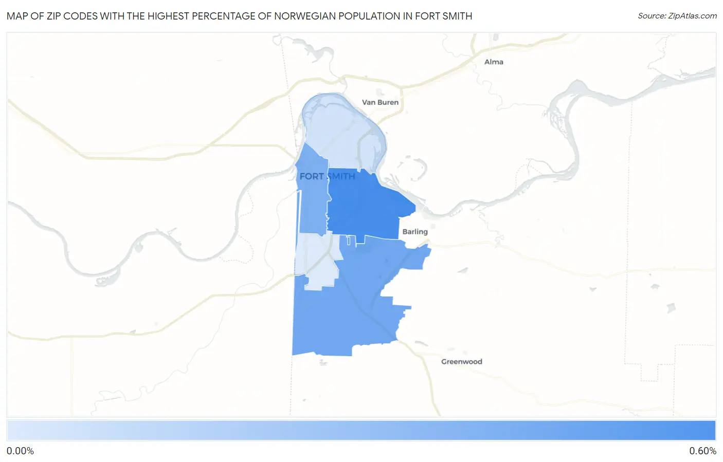 Zip Codes with the Highest Percentage of Norwegian Population in Fort Smith Map