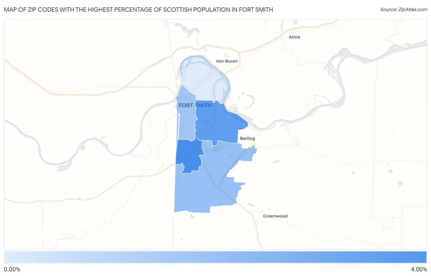 Zip Codes with the Highest Percentage of Scottish Population in Fort Smith Map