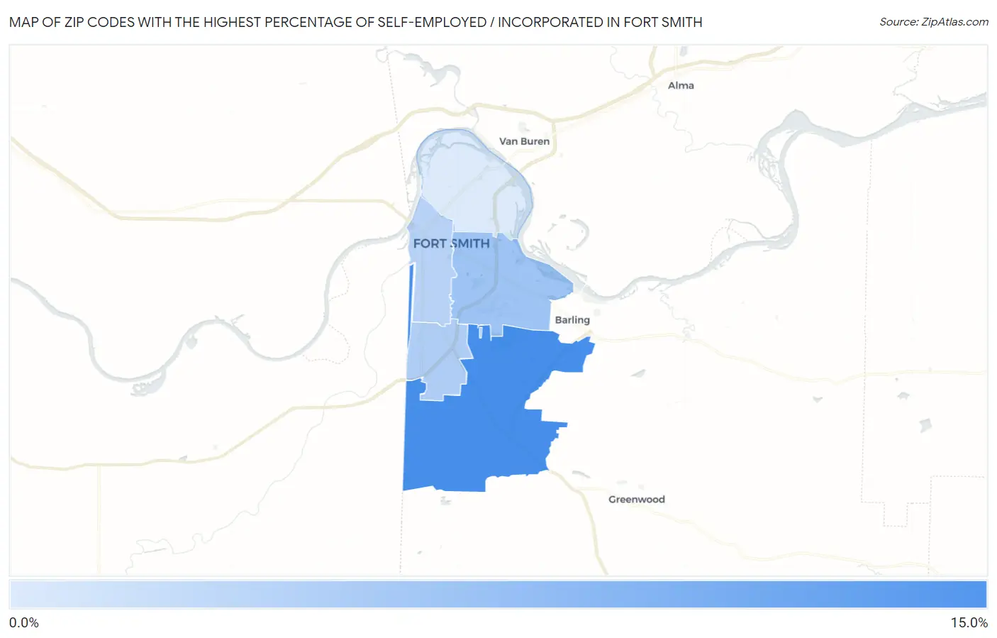 Zip Codes with the Highest Percentage of Self-Employed / Incorporated in Fort Smith Map