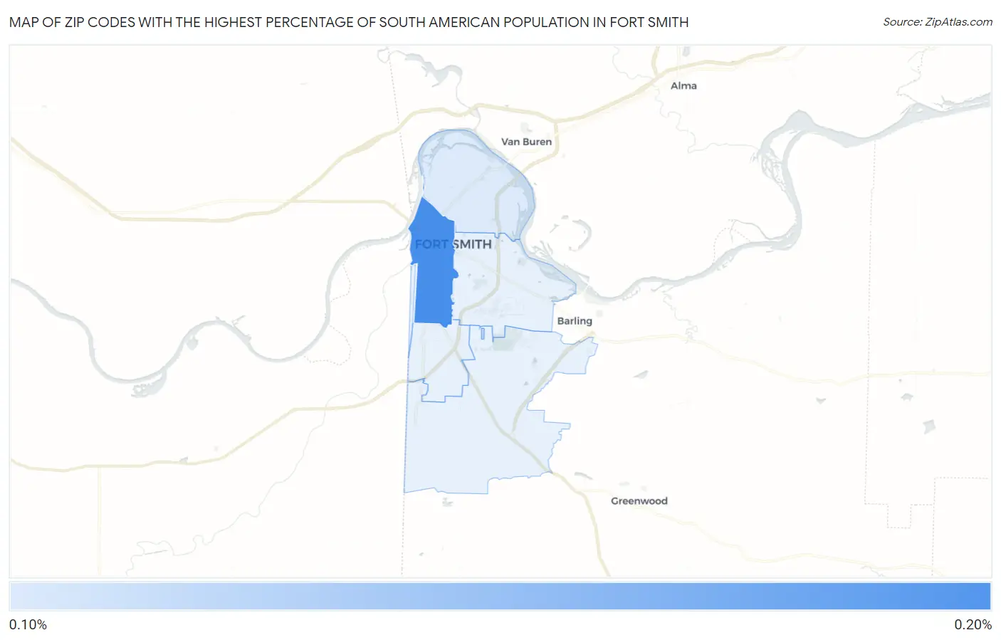 Zip Codes with the Highest Percentage of South American Population in Fort Smith Map