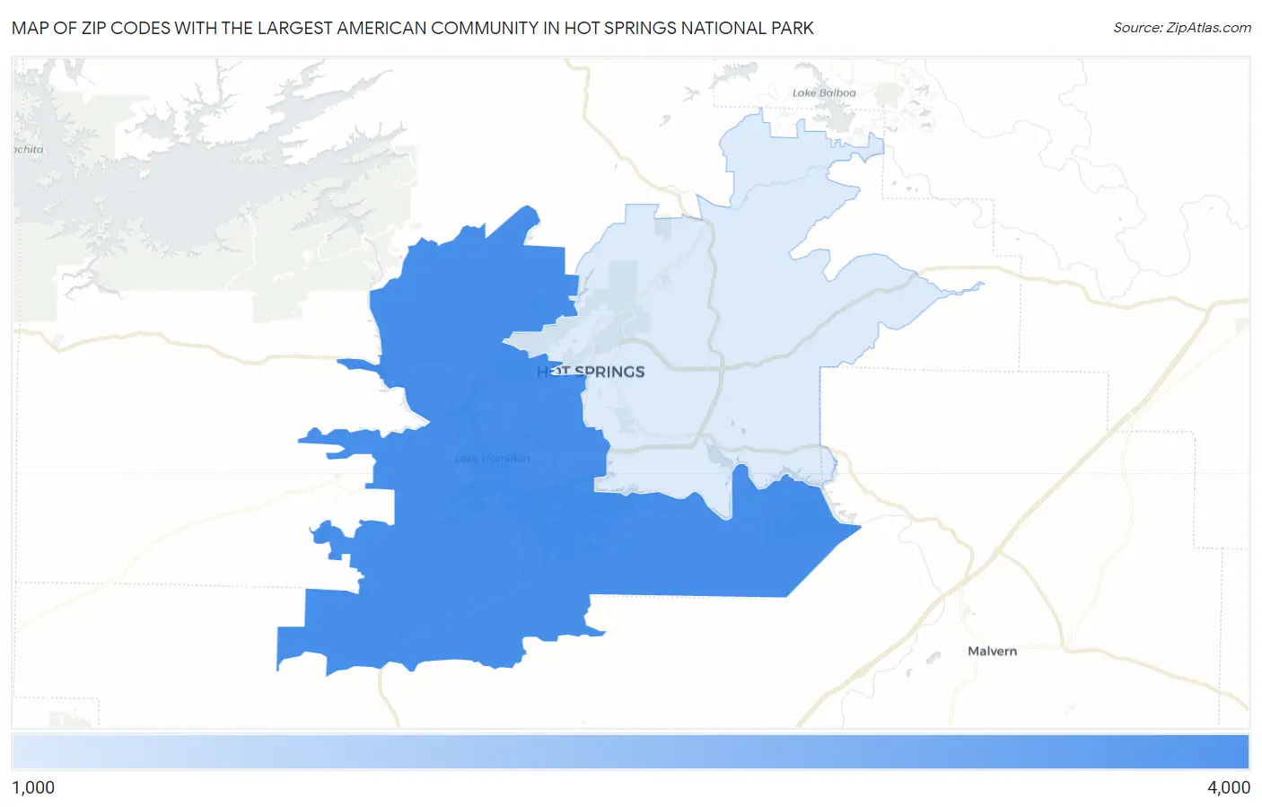 Zip Codes with the Largest American Community in Hot Springs National Park Map