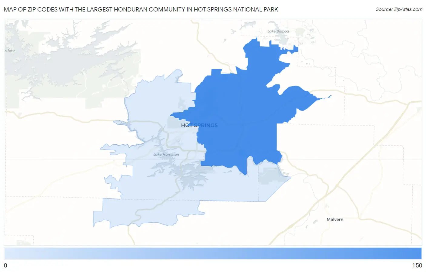 Zip Codes with the Largest Honduran Community in Hot Springs National Park Map