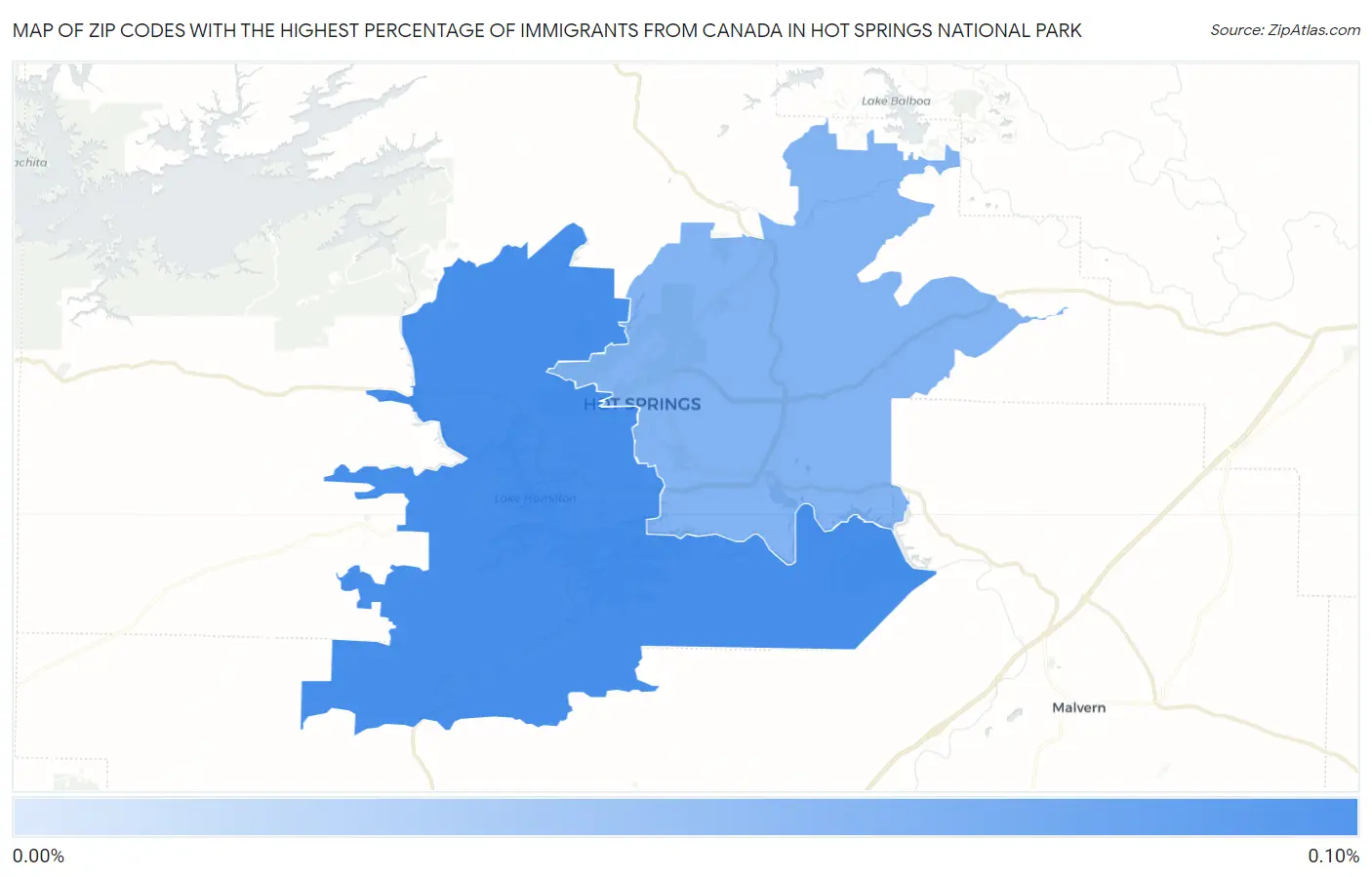 Zip Codes with the Highest Percentage of Immigrants from Canada in Hot Springs National Park Map