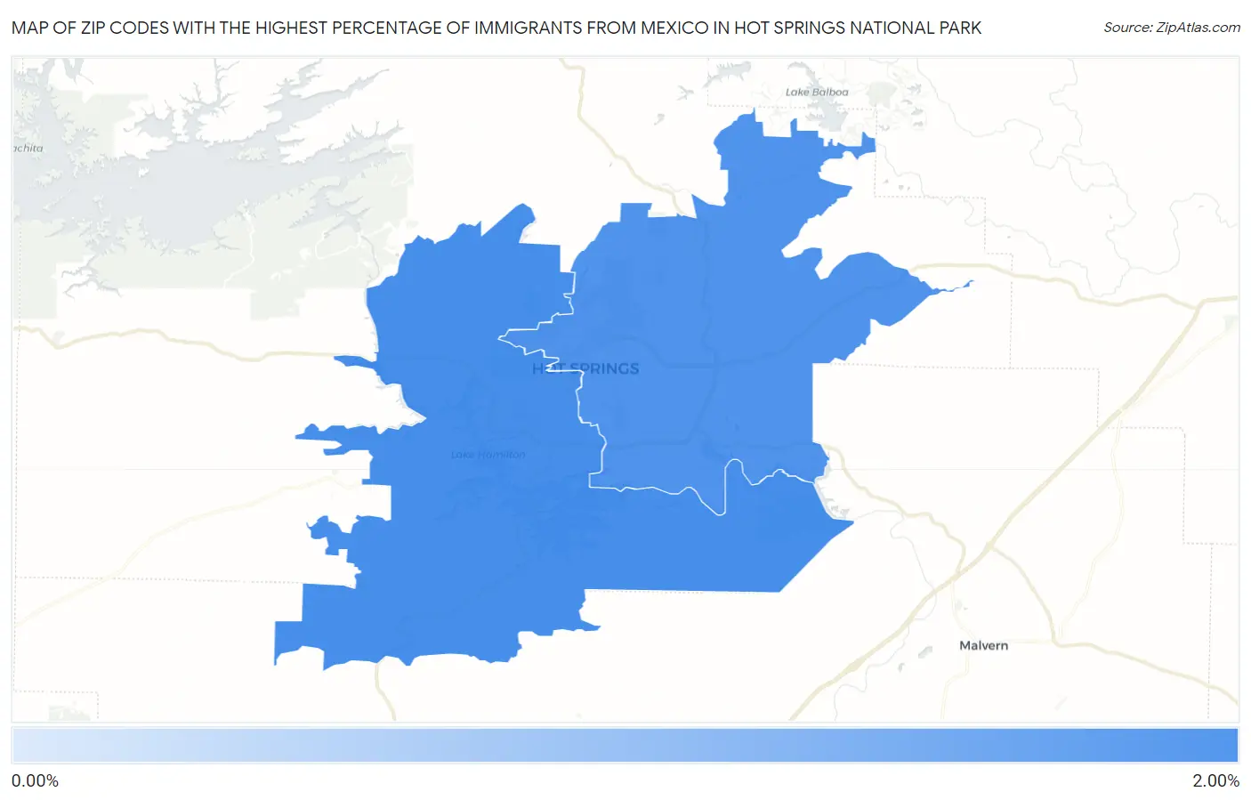 Zip Codes with the Highest Percentage of Immigrants from Mexico in Hot Springs National Park Map