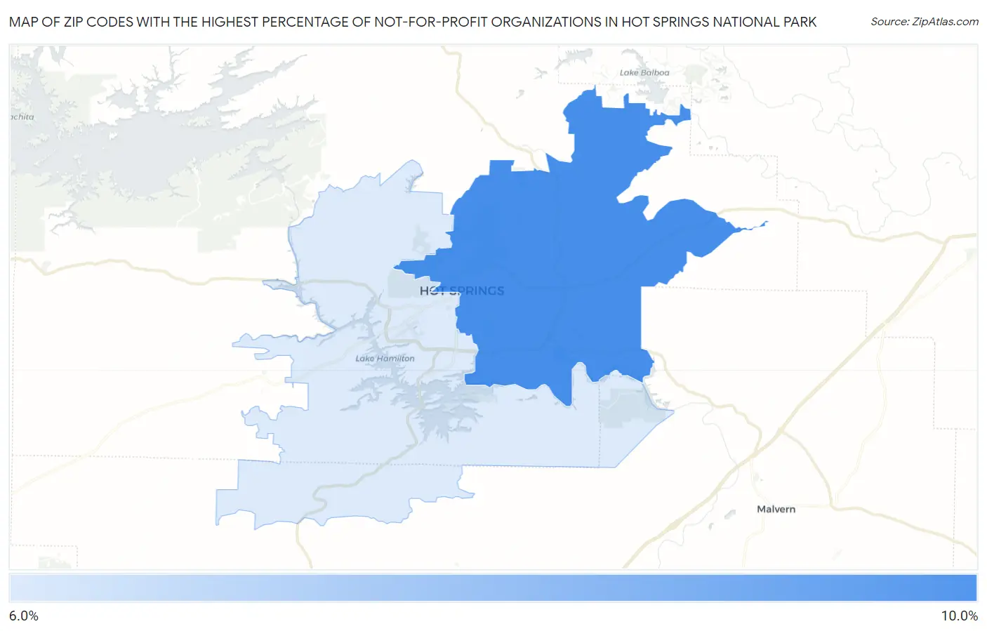 Zip Codes with the Highest Percentage of Not-for-profit Organizations in Hot Springs National Park Map