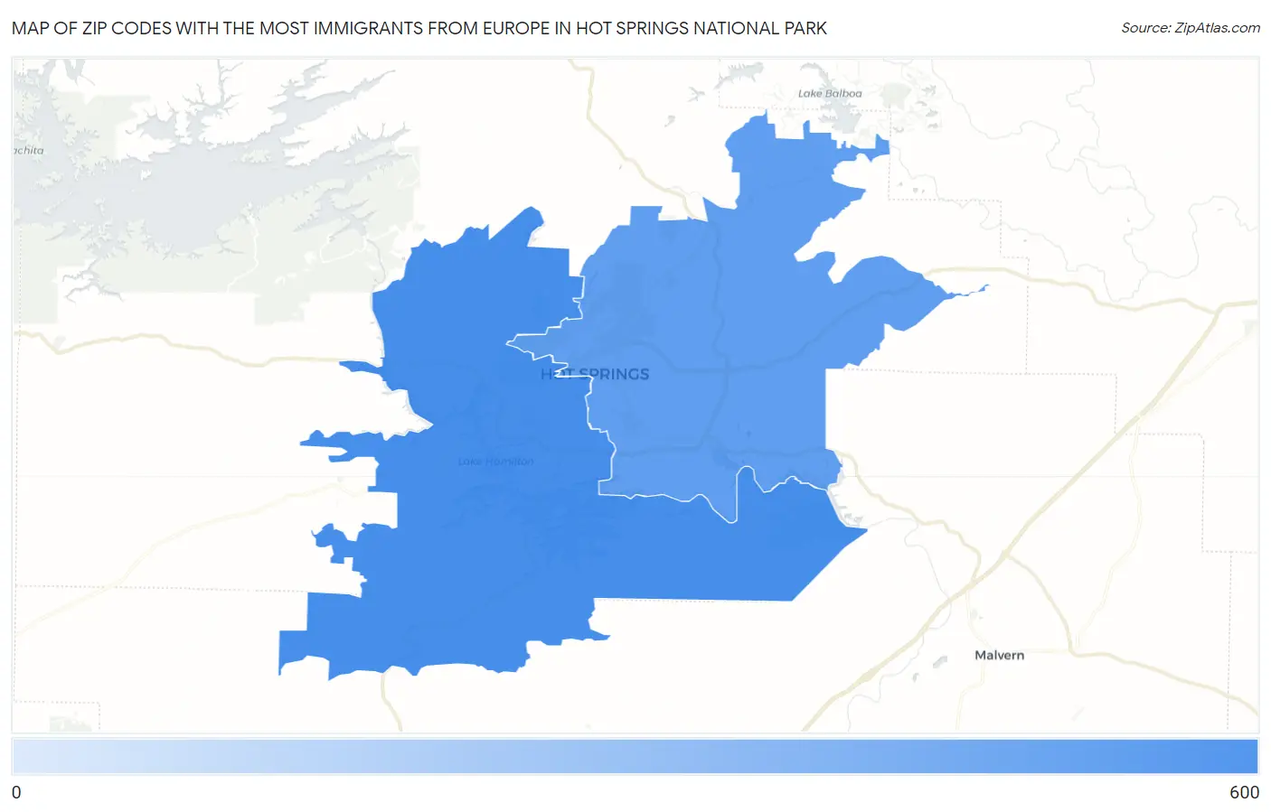 Zip Codes with the Most Immigrants from Europe in Hot Springs National Park Map