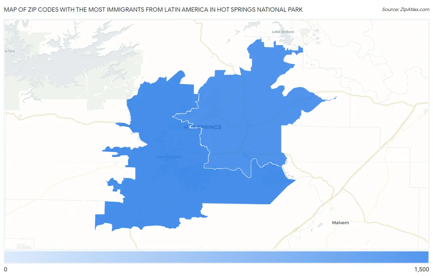 Zip Codes with the Most Immigrants from Latin America in Hot Springs National Park Map