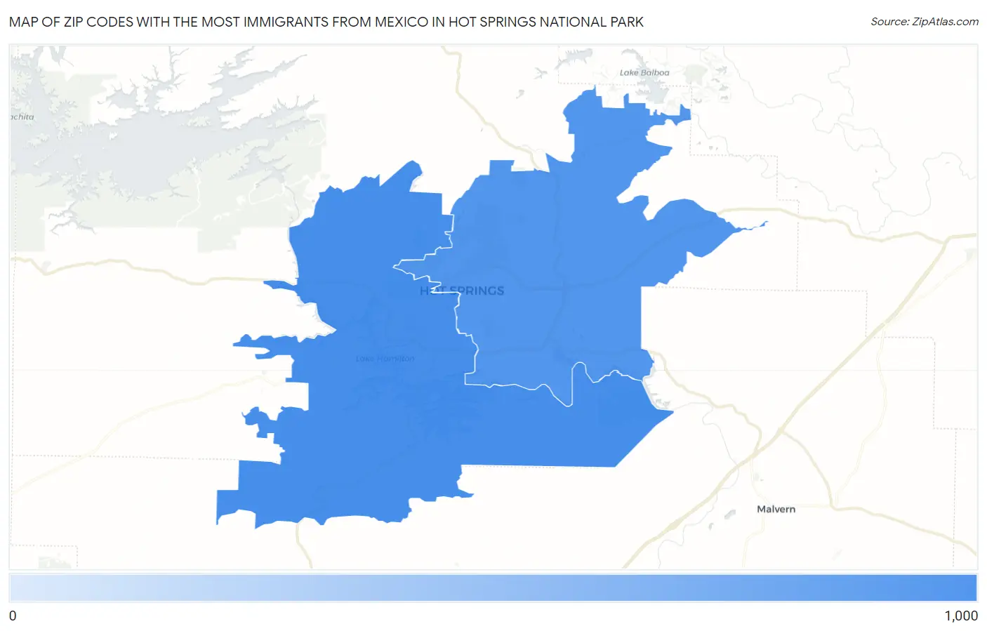 Zip Codes with the Most Immigrants from Mexico in Hot Springs National Park Map
