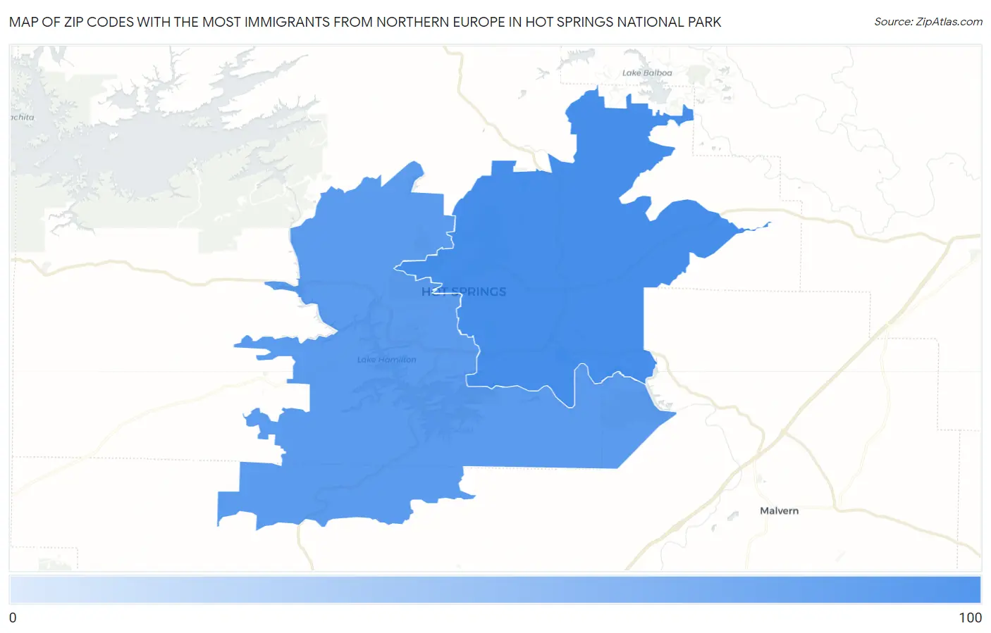 Zip Codes with the Most Immigrants from Northern Europe in Hot Springs National Park Map