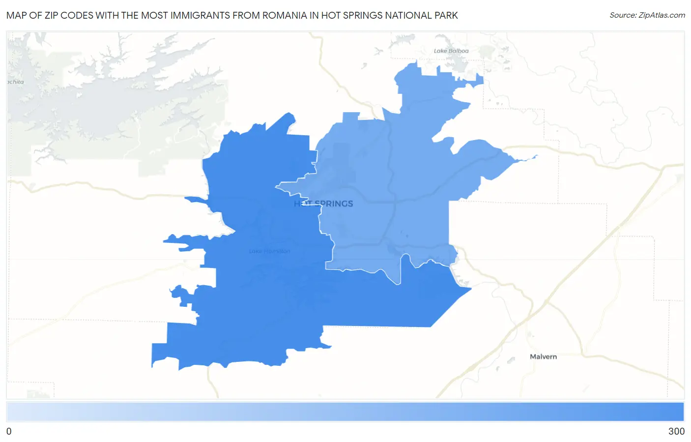 Zip Codes with the Most Immigrants from Romania in Hot Springs National Park Map