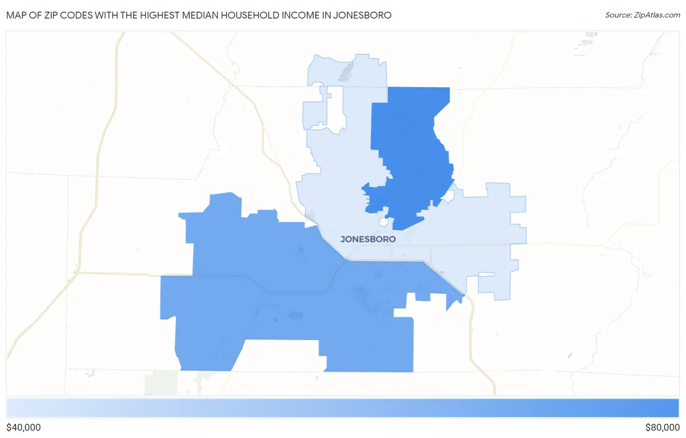 Zip Codes with the Highest Median Household Income in Jonesboro Map