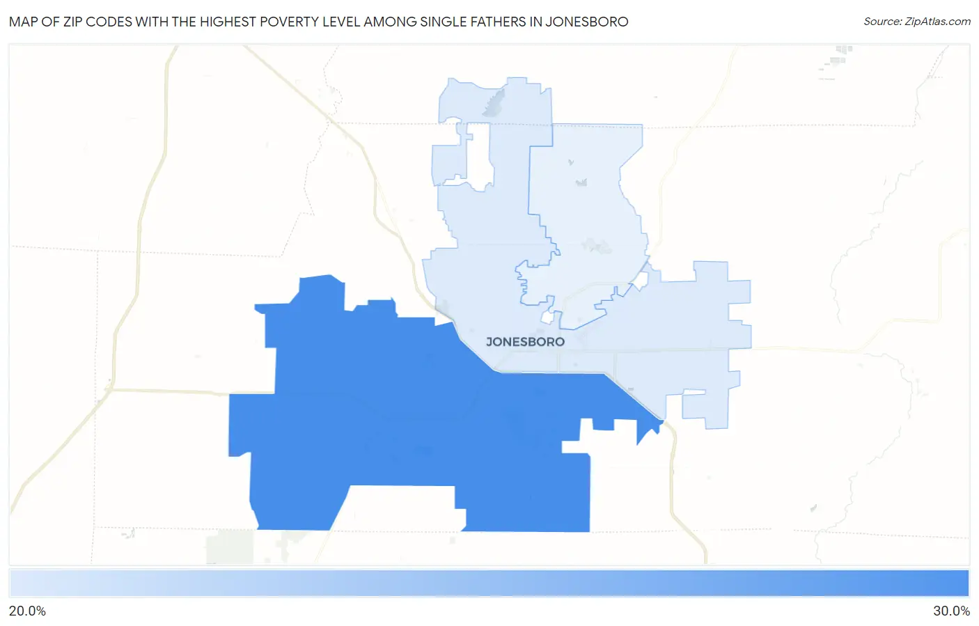 Zip Codes with the Highest Poverty Level Among Single Fathers in Jonesboro Map