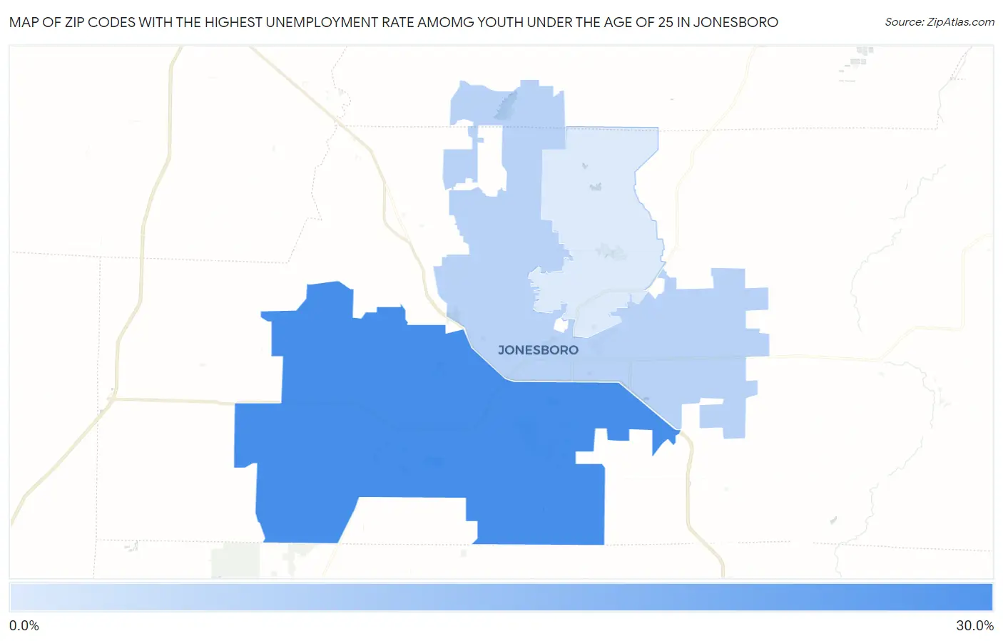 Zip Codes with the Highest Unemployment Rate Amomg Youth Under the Age of 25 in Jonesboro Map