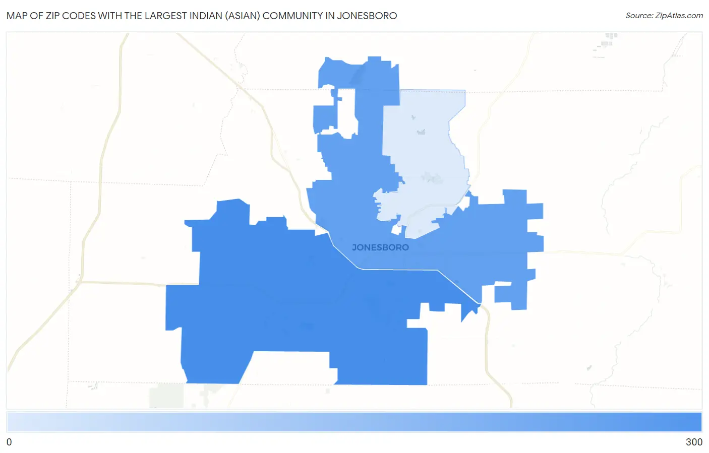 Zip Codes with the Largest Indian (Asian) Community in Jonesboro Map