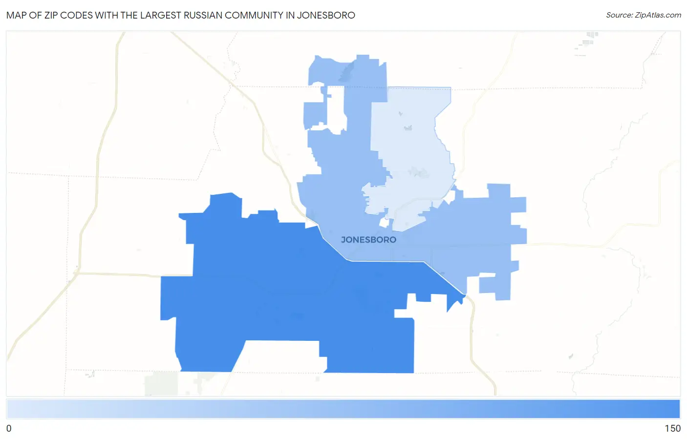 Zip Codes with the Largest Russian Community in Jonesboro Map