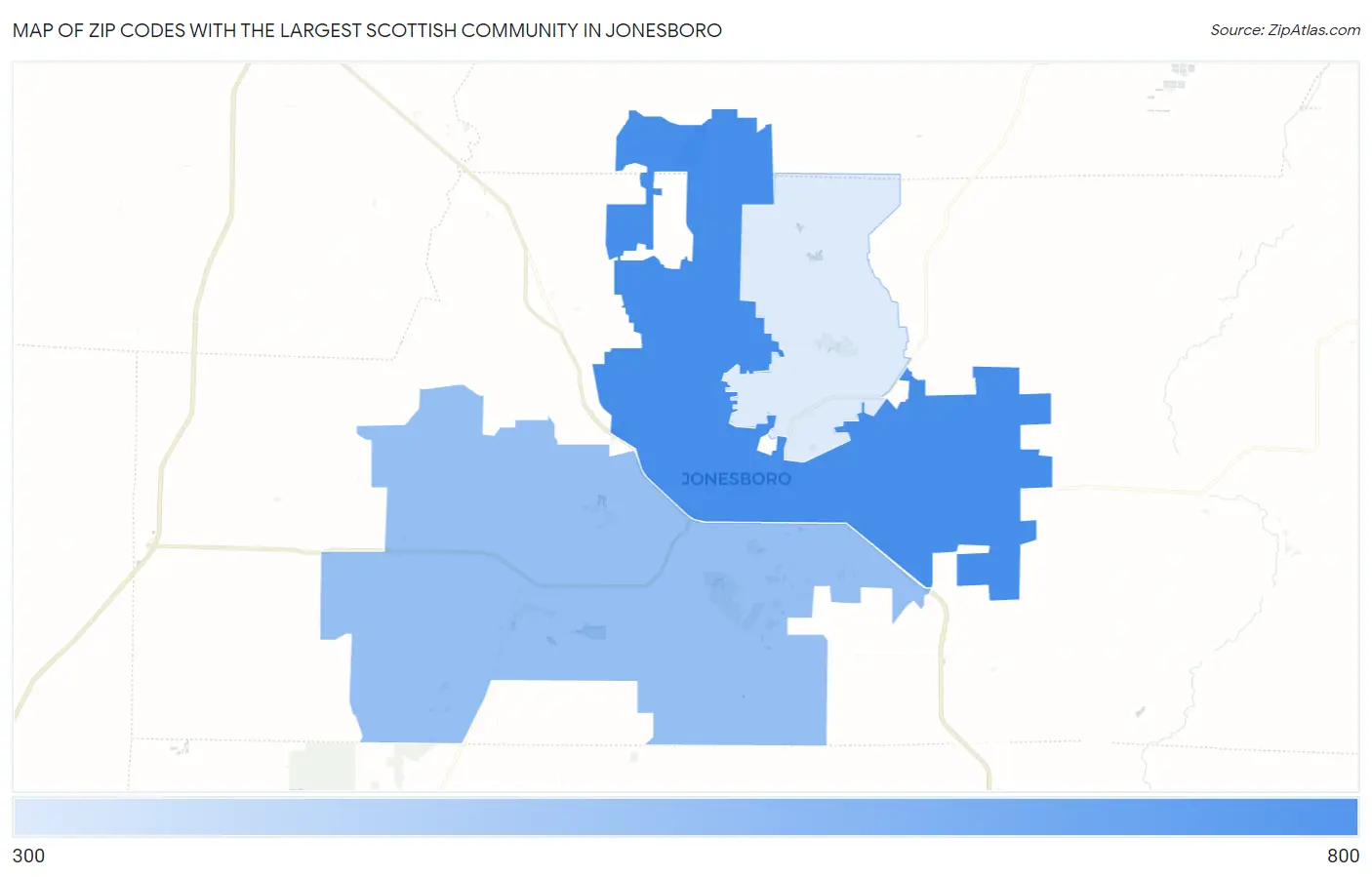 Zip Codes with the Largest Scottish Community in Jonesboro Map