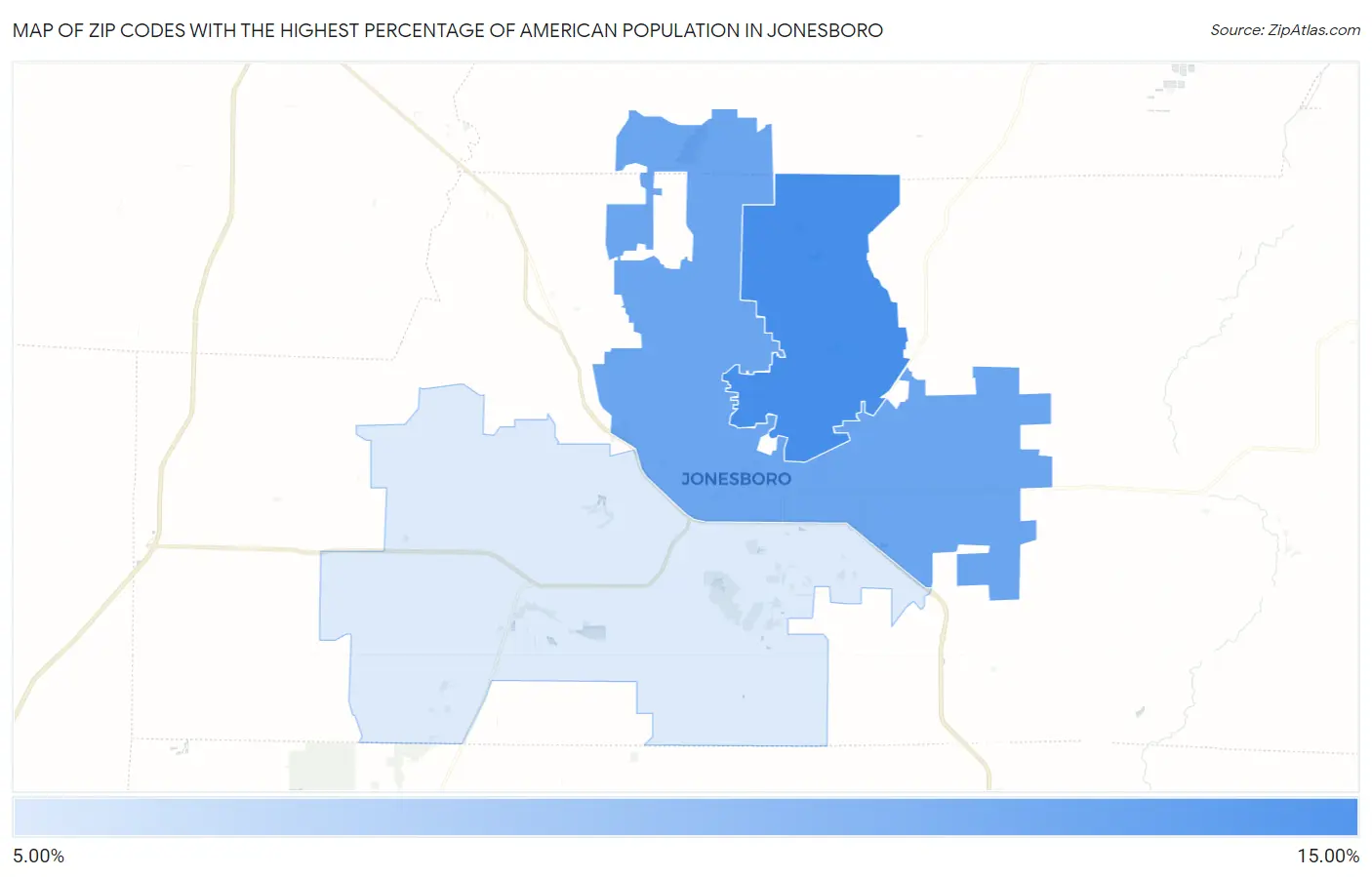 Zip Codes with the Highest Percentage of American Population in Jonesboro Map