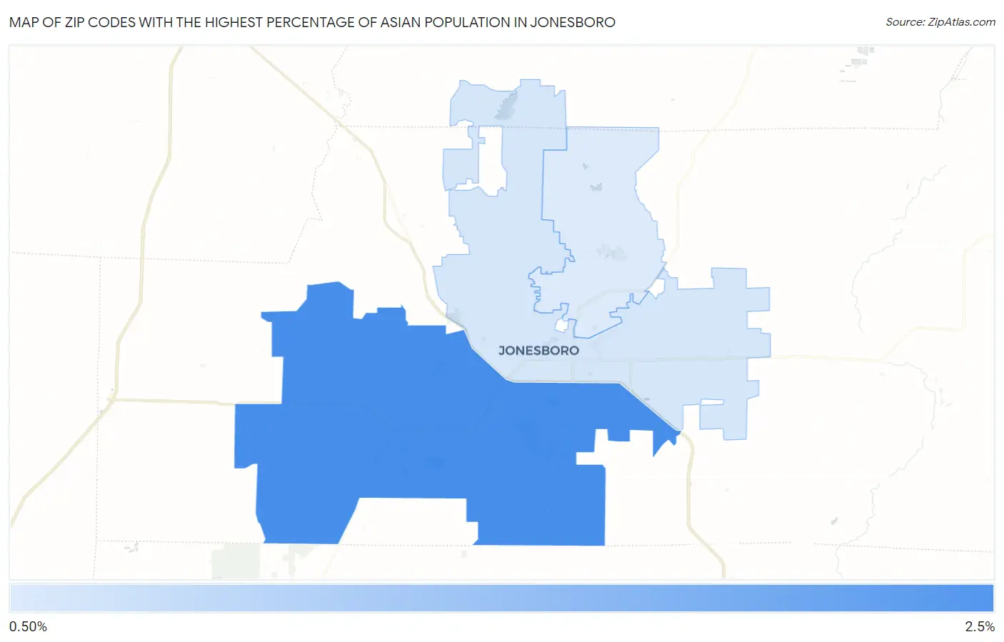 Zip Codes with the Highest Percentage of Asian Population in Jonesboro Map