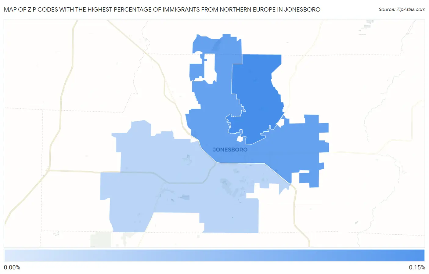 Zip Codes with the Highest Percentage of Immigrants from Northern Europe in Jonesboro Map