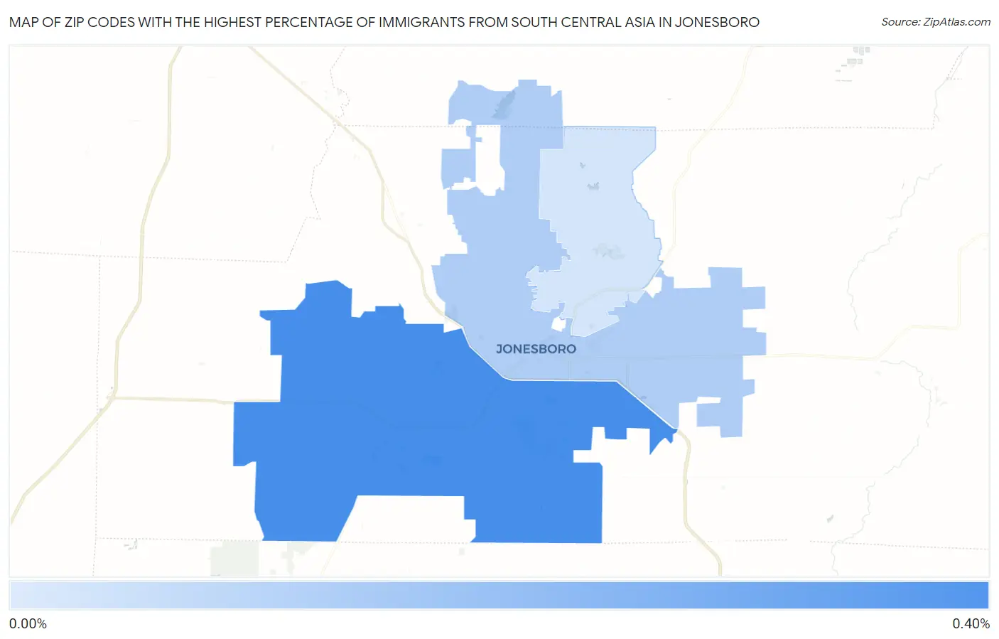 Zip Codes with the Highest Percentage of Immigrants from South Central Asia in Jonesboro Map