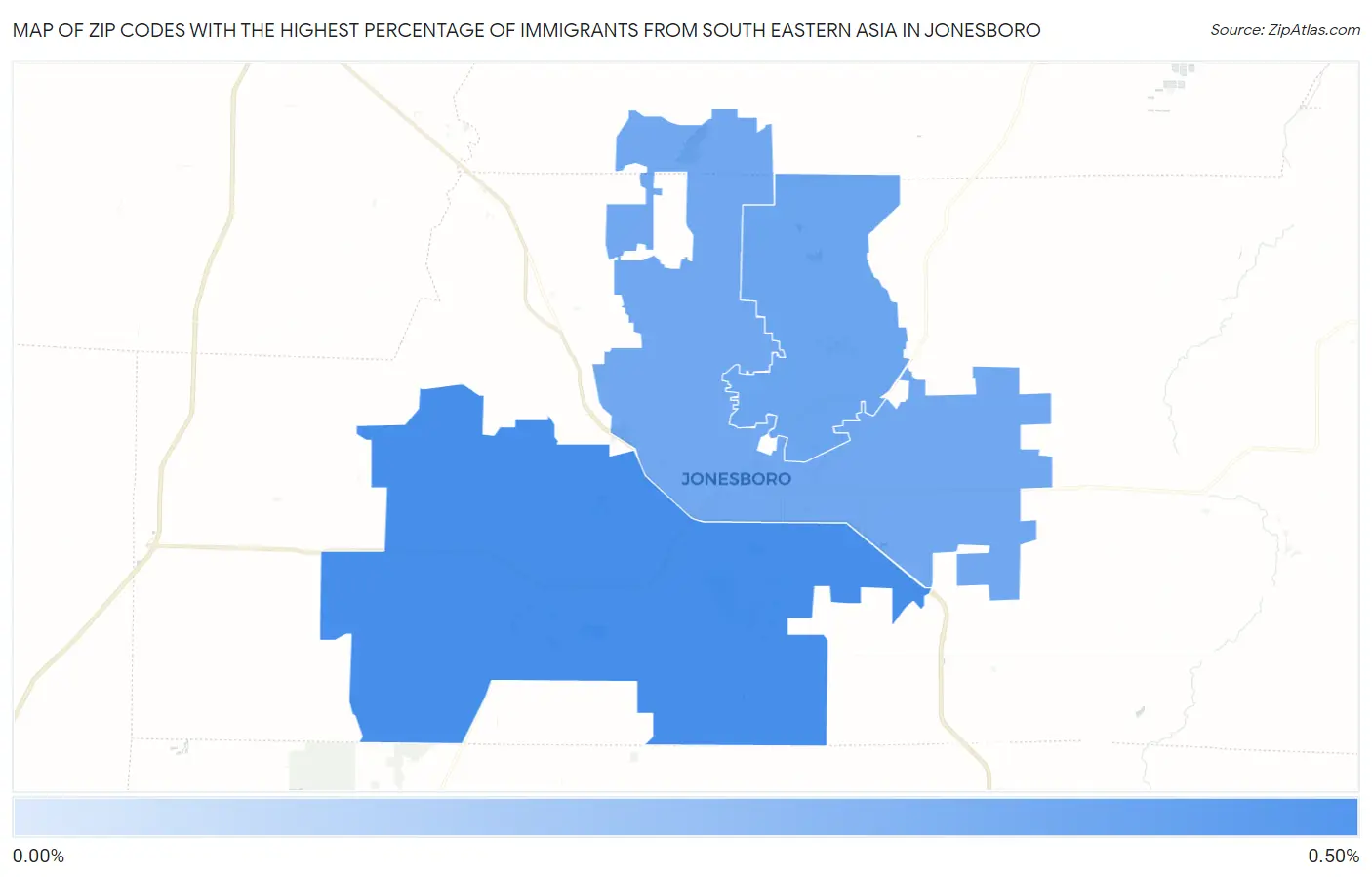Zip Codes with the Highest Percentage of Immigrants from South Eastern Asia in Jonesboro Map